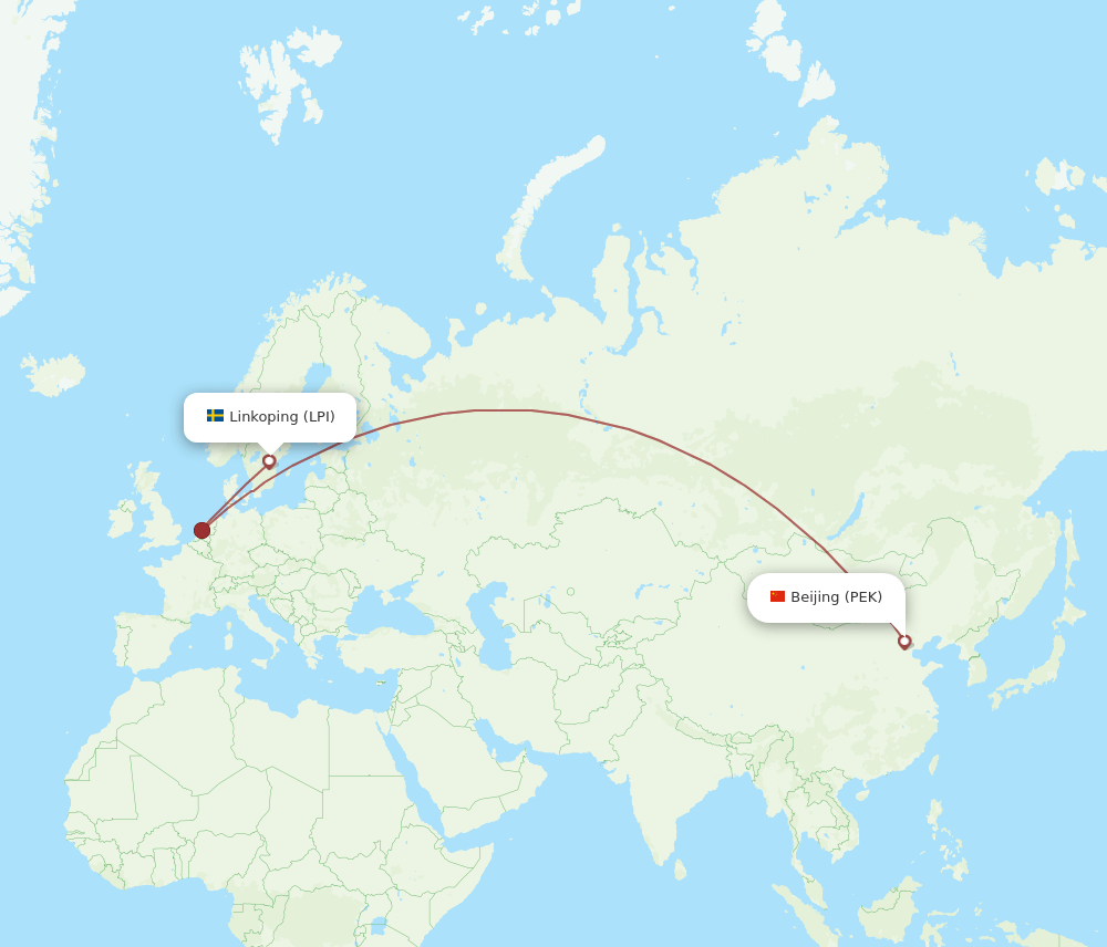 Beijing - Linkoping route map and flight paths