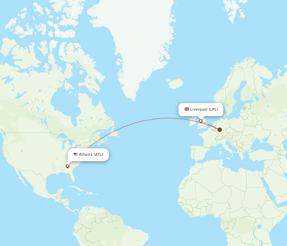 Atlanta - Liverpool route map and flight paths