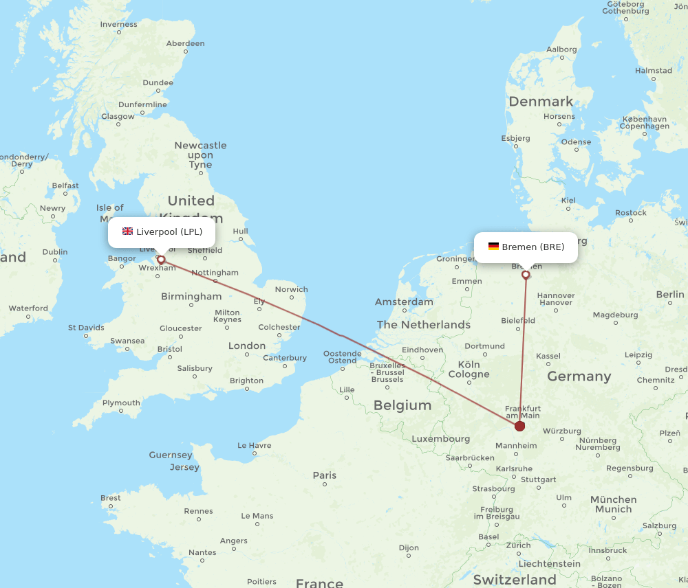 Liverpool - Bremen route map and flight paths