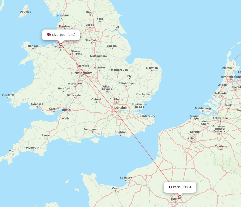 LPL to CDG flights and routes map