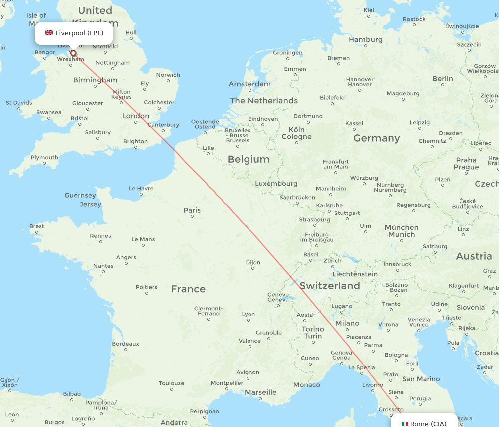 Liverpool - Rome route map and flight paths
