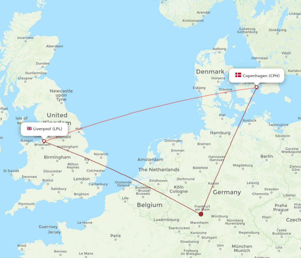 LPL to CPH flights and routes map