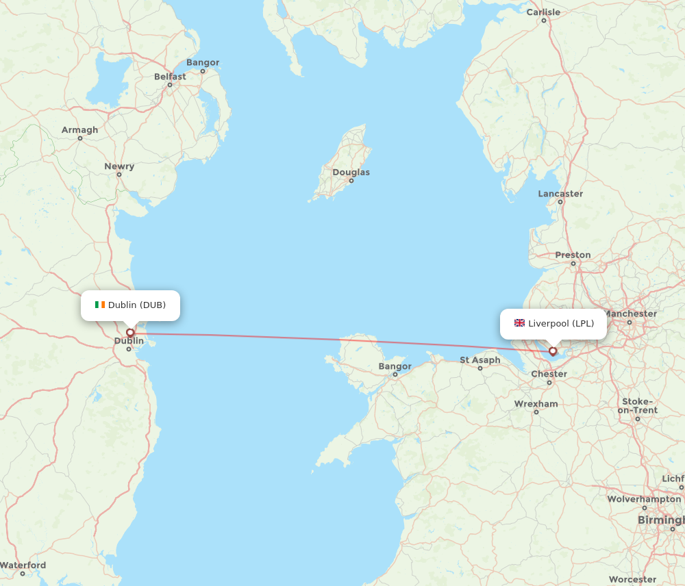 Liverpool - Dublin route map and flight paths