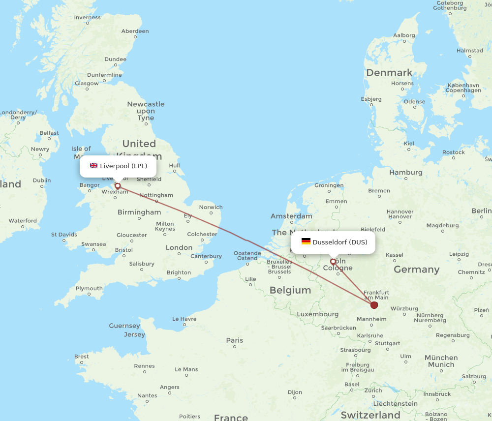 LPL to DUS flights and routes map