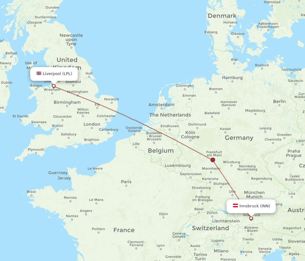 Liverpool - Innsbruck route map and flight paths