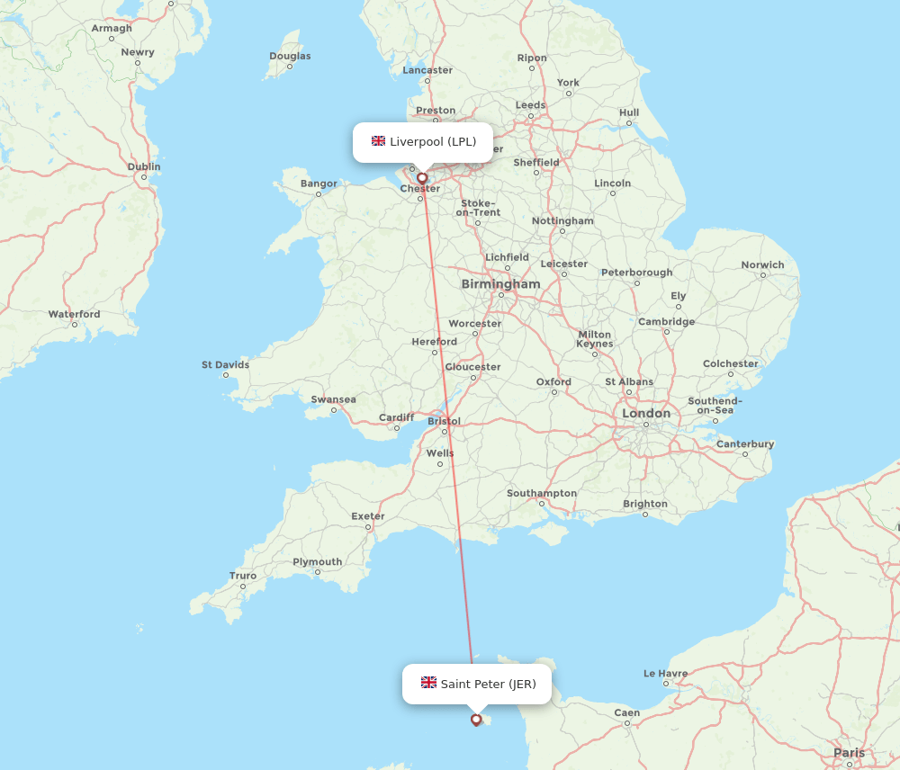 Liverpool - Jersey route map and flight paths