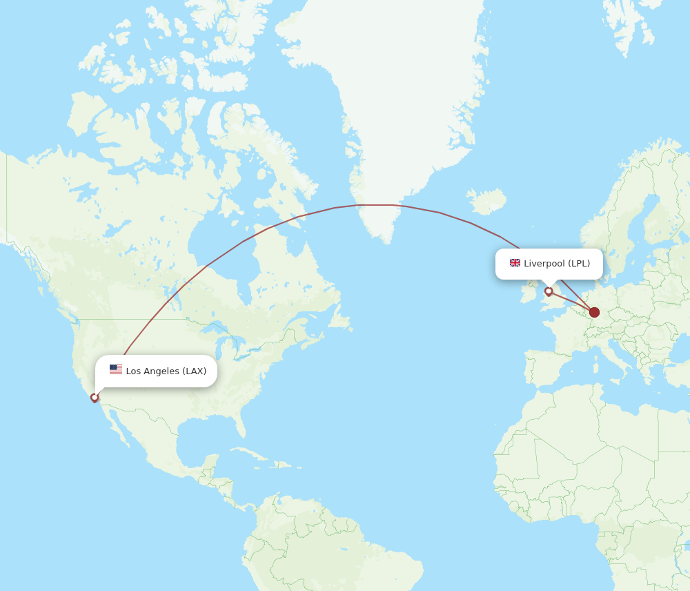 LPL to LAX flights and routes map