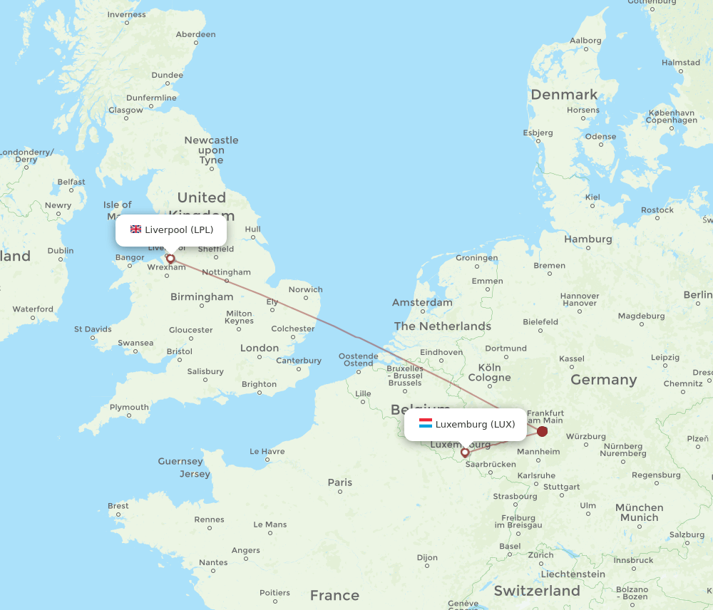 LPL to LUX flights and routes map