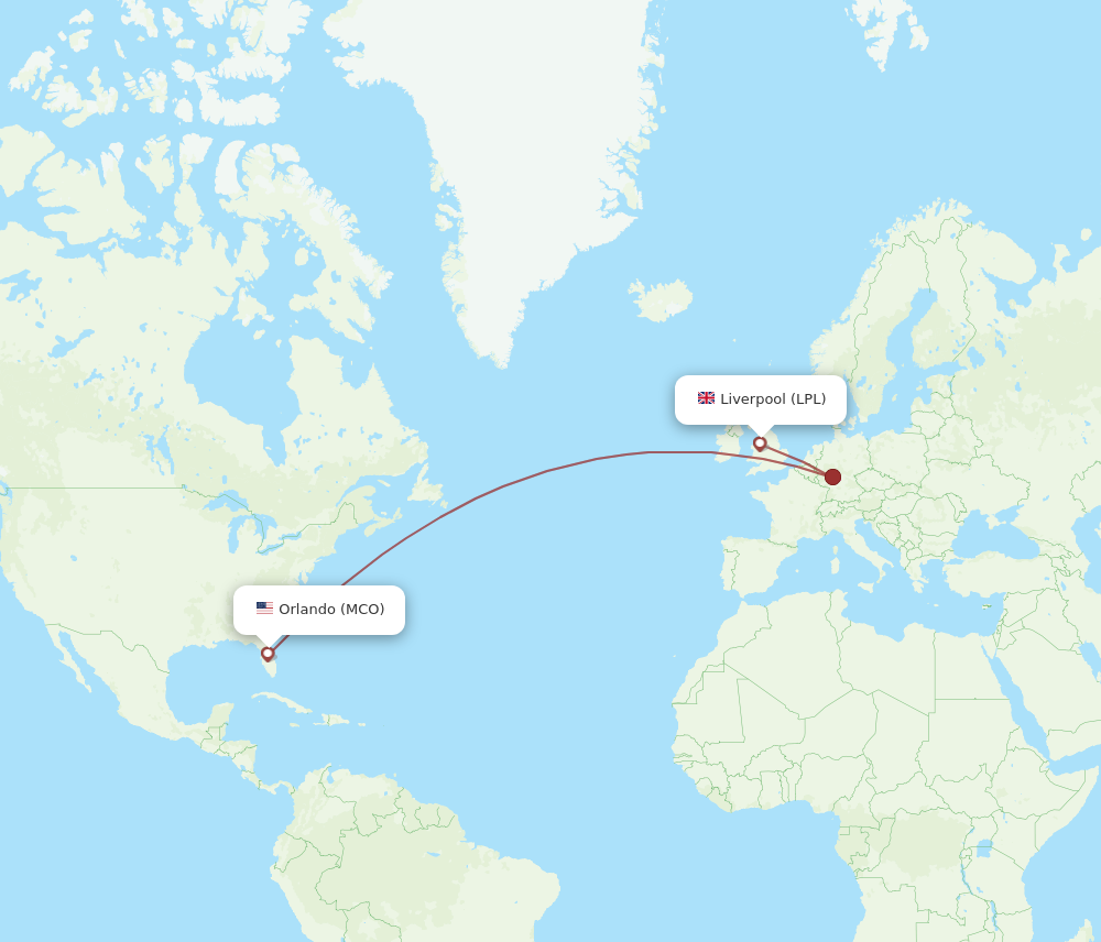 LPL to MCO flights and routes map