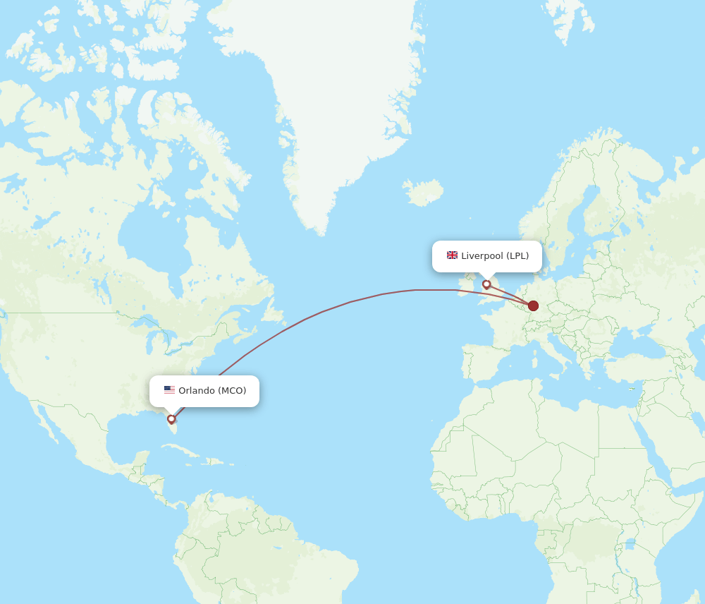 MCO to LPL flights and routes map