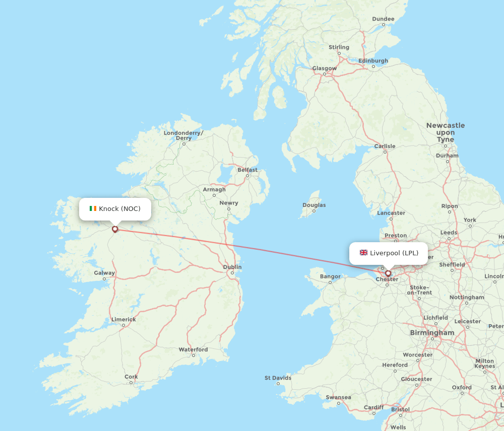 Liverpool - Knock route map and flight paths