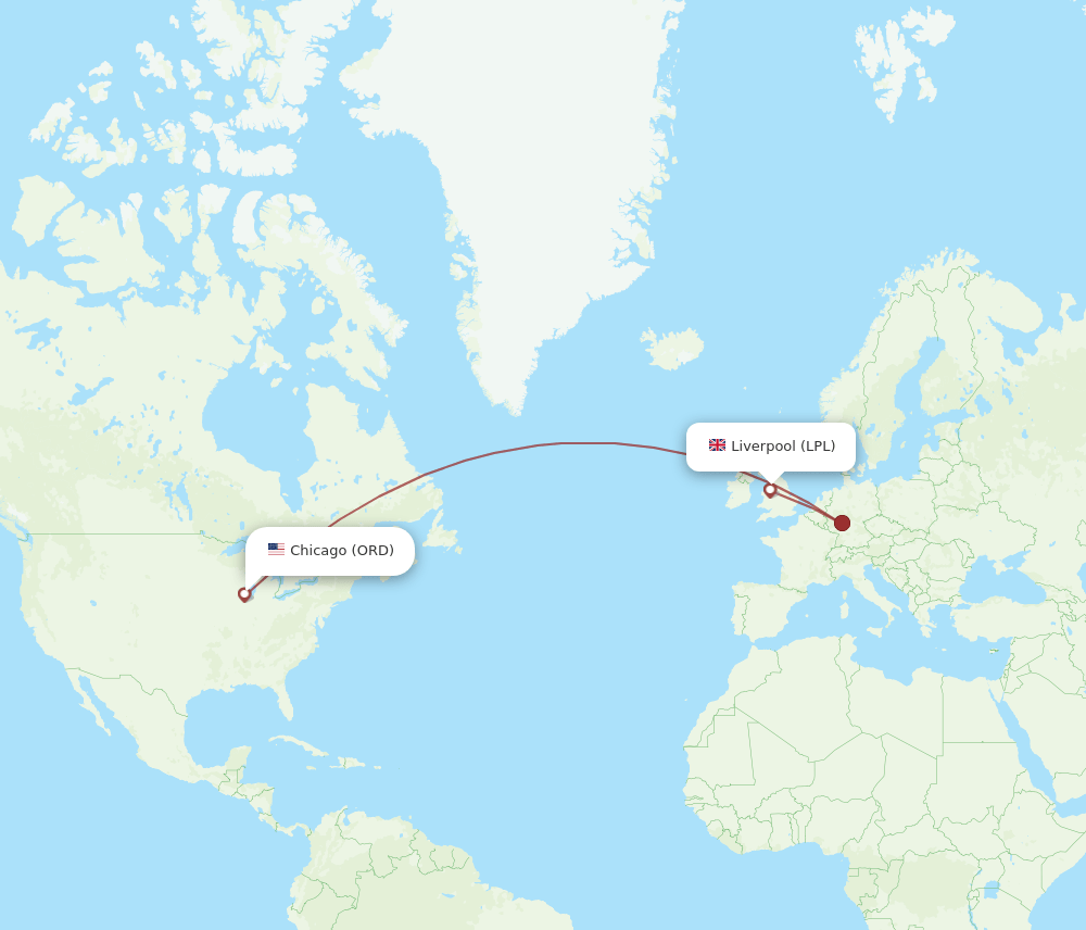 LPL to ORD flights and routes map