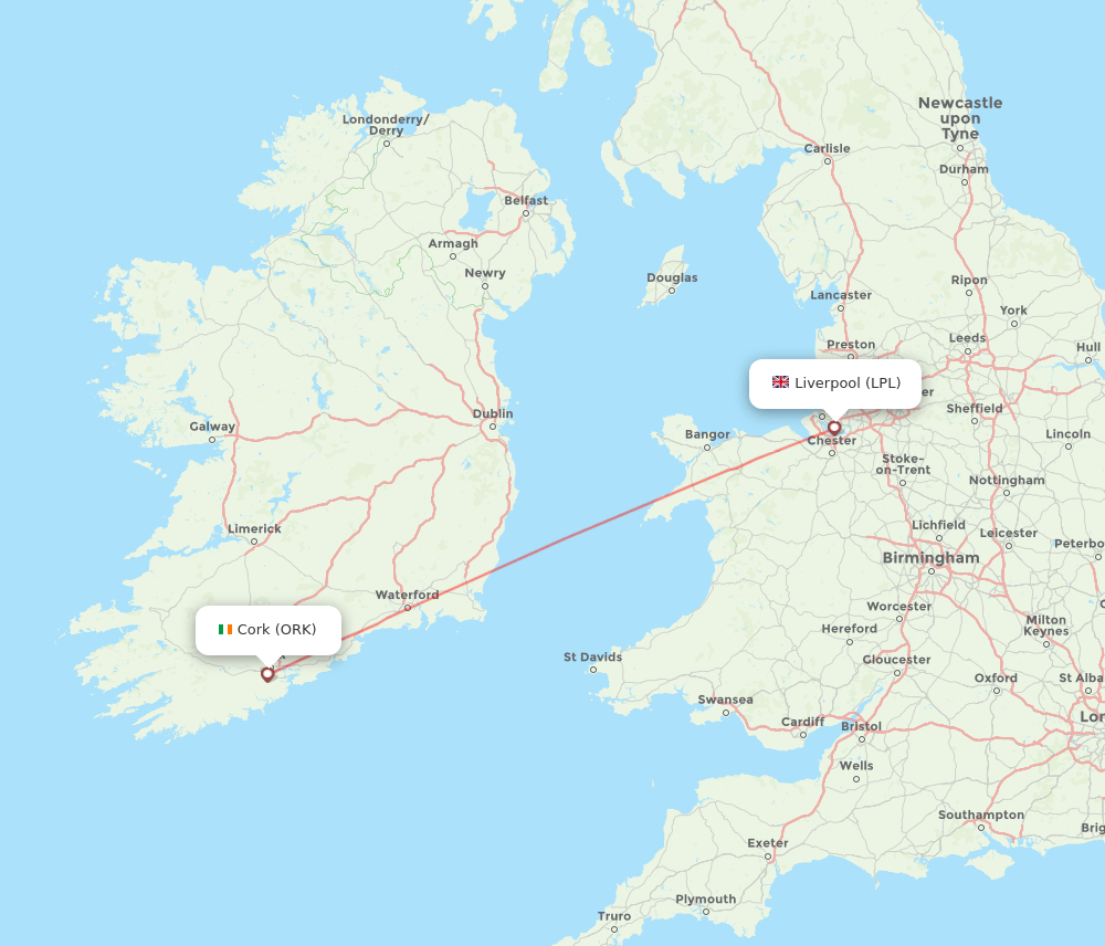 Liverpool - Cork route map and flight paths