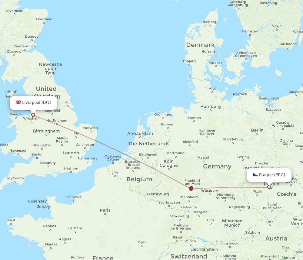 LPL to PRG flights and routes map
