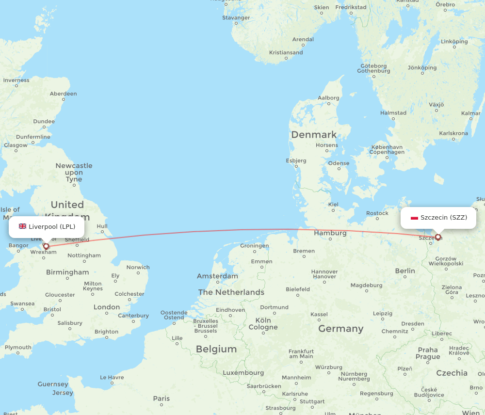 Liverpool - Szczecin route map and flight paths