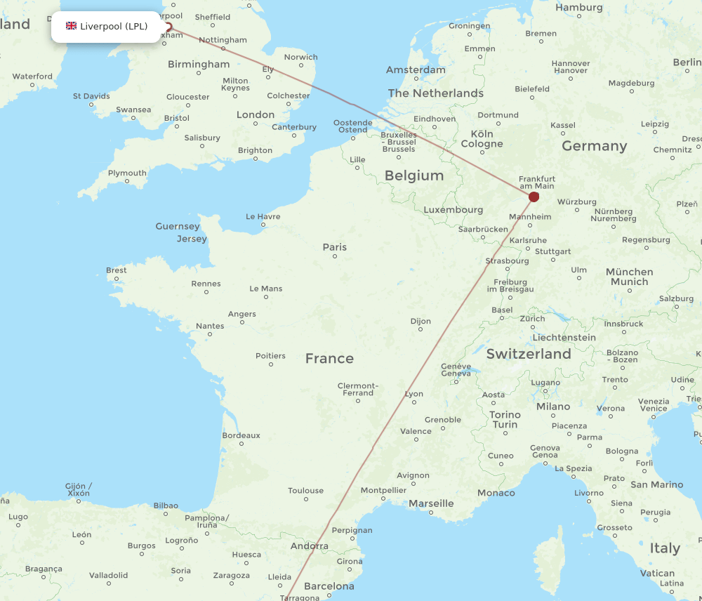 Liverpool - Valencia route map and flight paths