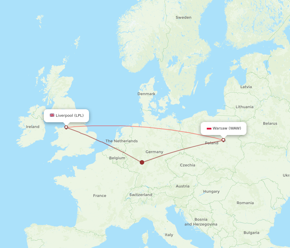 LPL to WAW flights and routes map