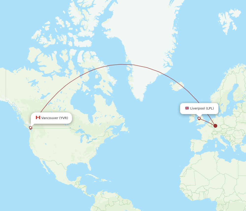 LPL to YVR flights and routes map