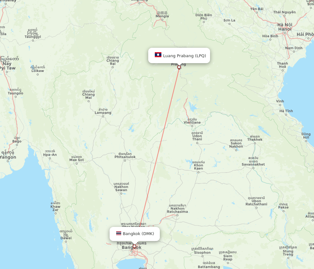 Luang Prabang - Bangkok route map and flight paths