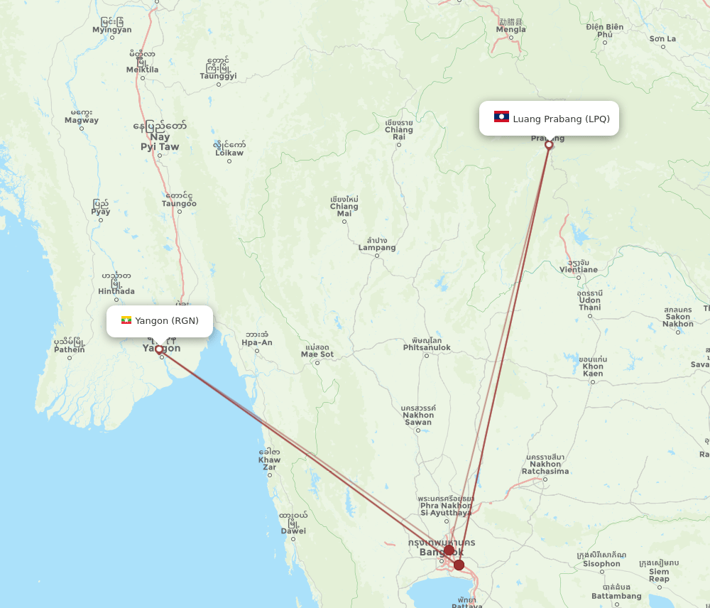 LPQ to RGN flights and routes map