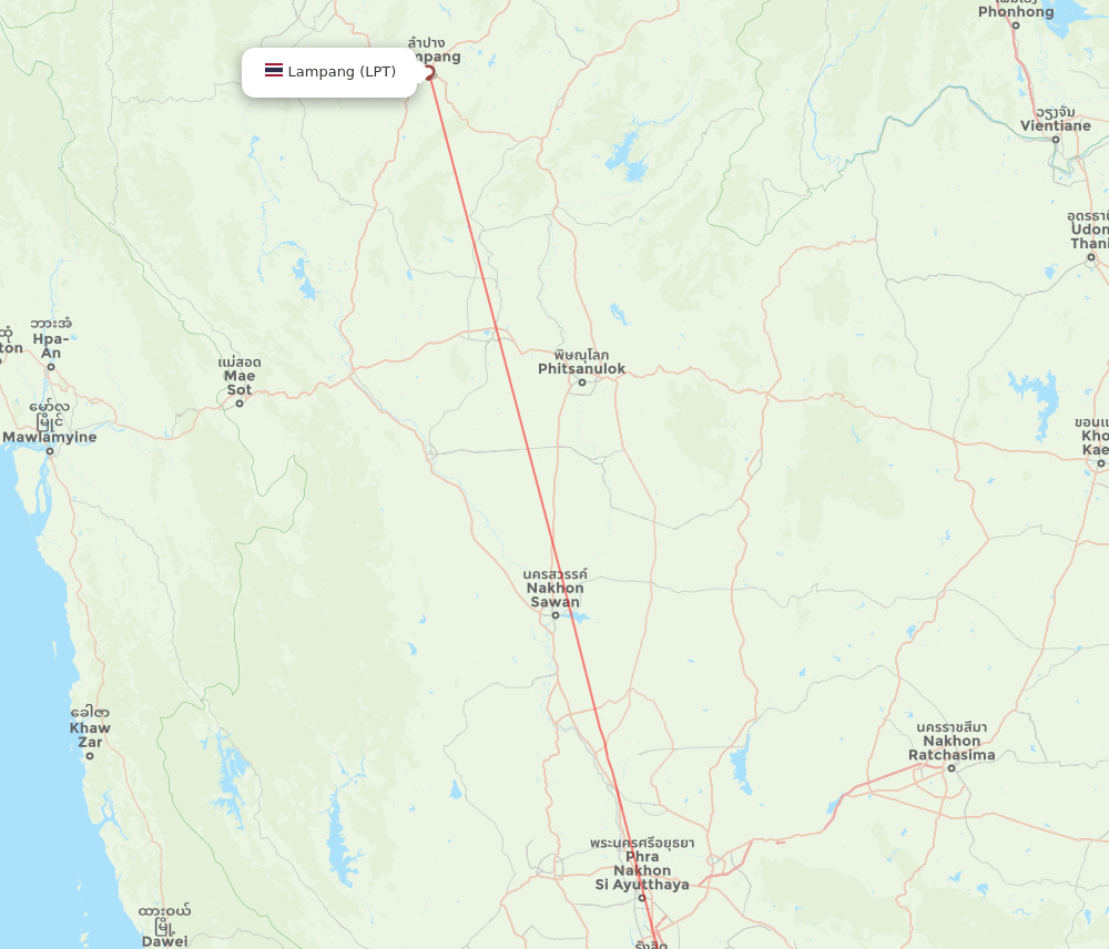 Lampang - Bangkok route map and flight paths