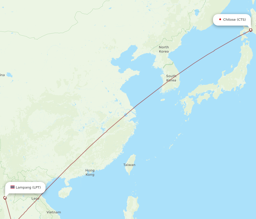 Sapporo - Lampang route map and flight paths