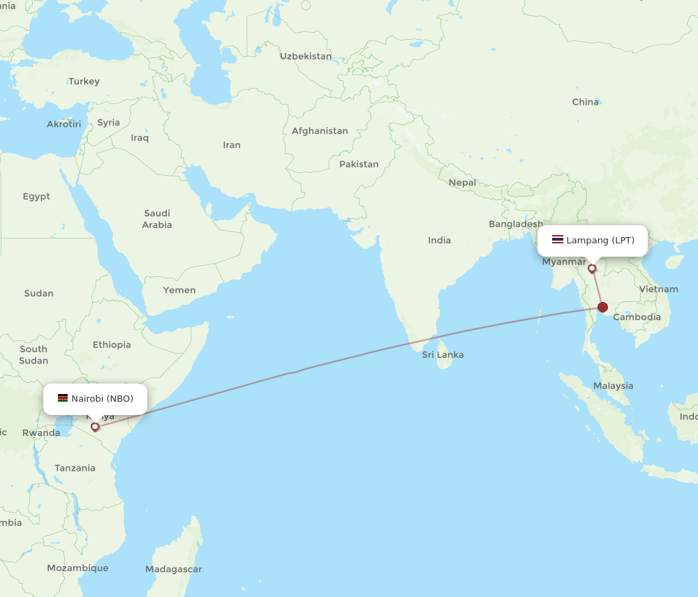 Nairobi - Lampang route map and flight paths