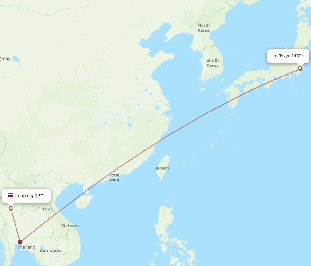Tokyo - Lampang route map and flight paths