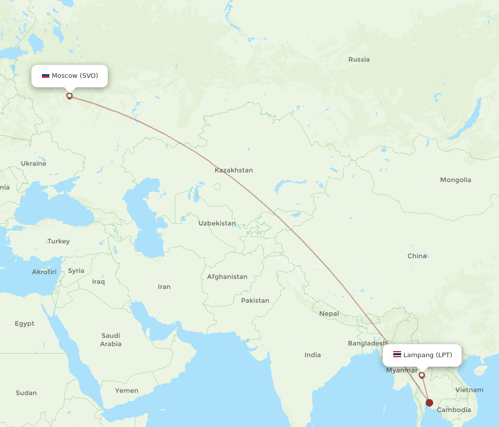 Lampang - Moscow route map and flight paths
