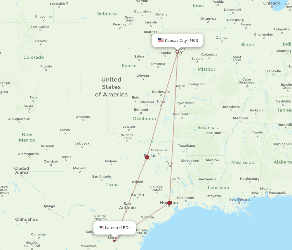 LRD-MCI flight routes
