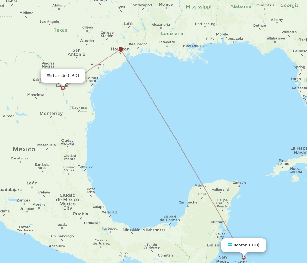 LRD to RTB flights and routes map
