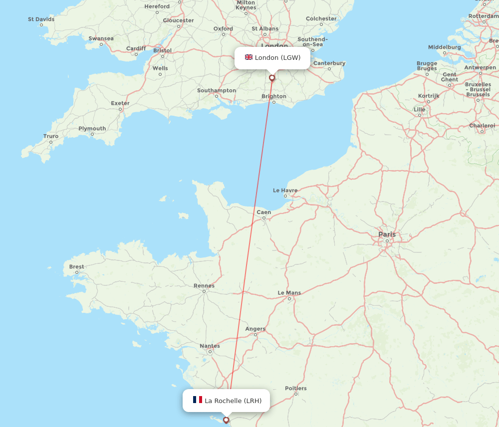 La Rochelle - London route map and flight paths