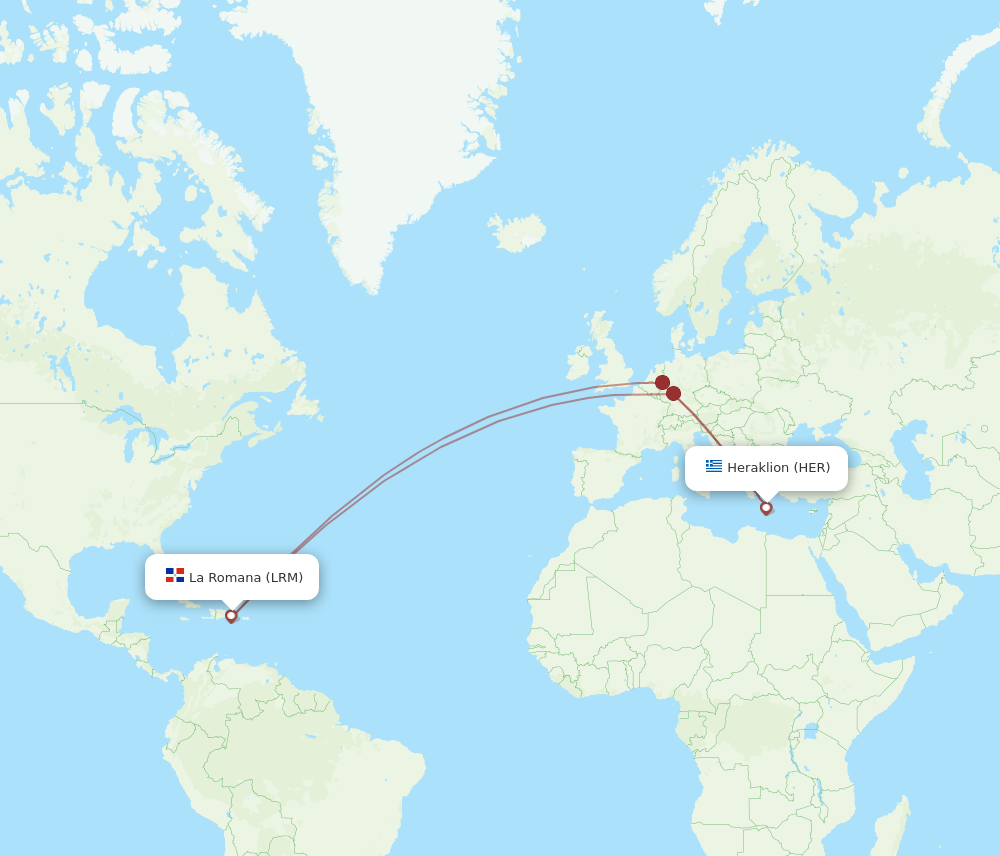 Heraklion - La Romana route map and flight paths