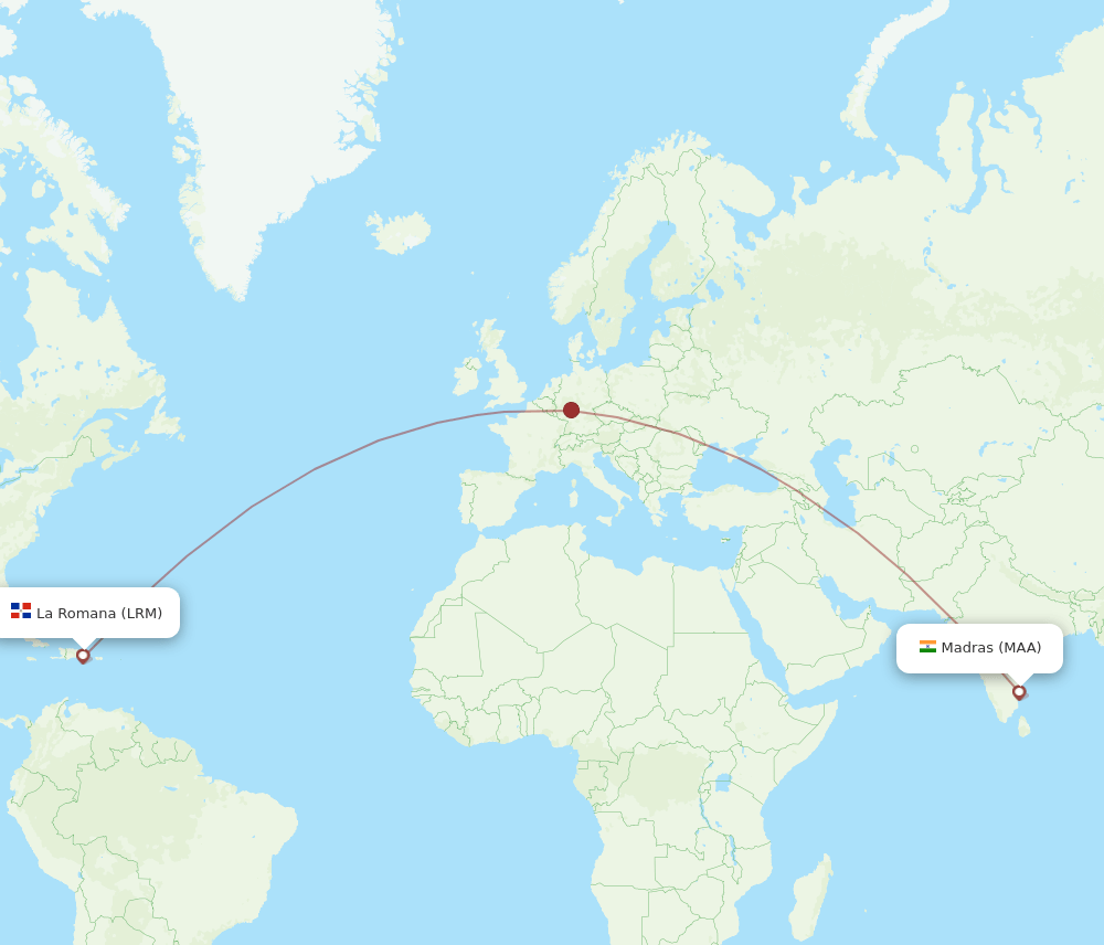 LRM to MAA flights and routes map