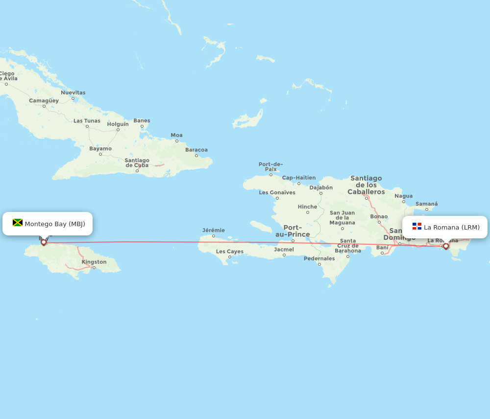La Romana - Montego Bay route map and flight paths