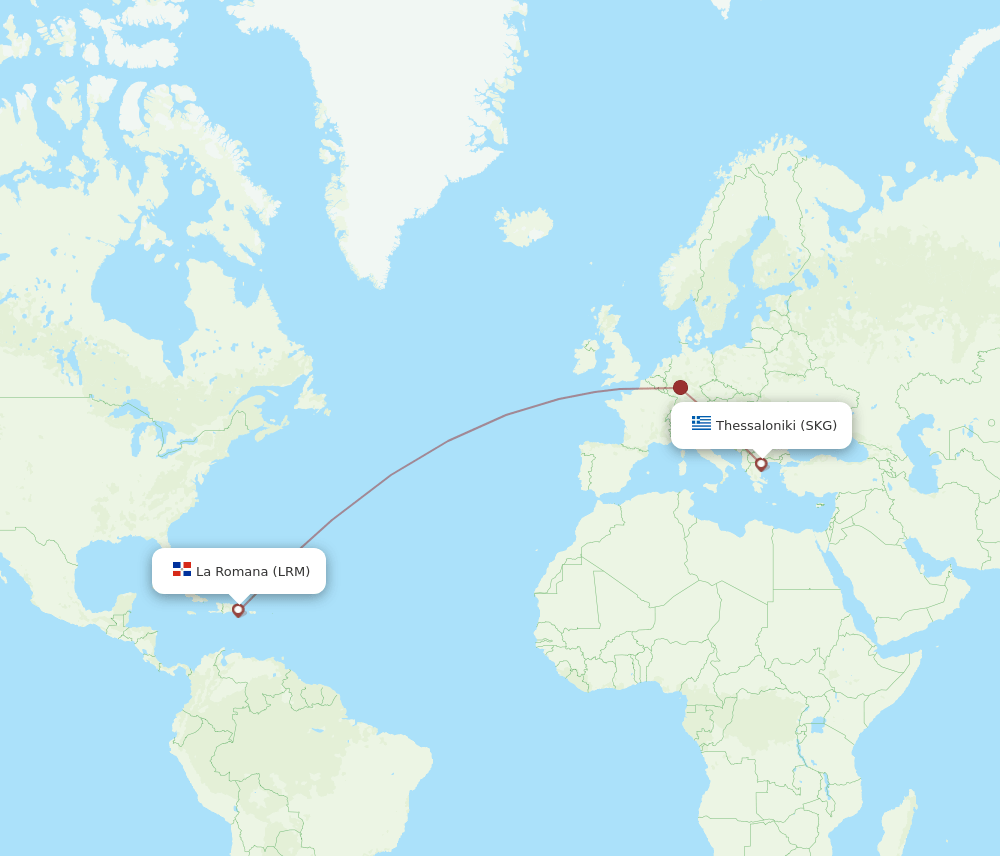 Thessaloniki - La Romana route map and flight paths