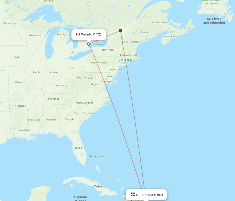 LRM to YYZ flights and routes map