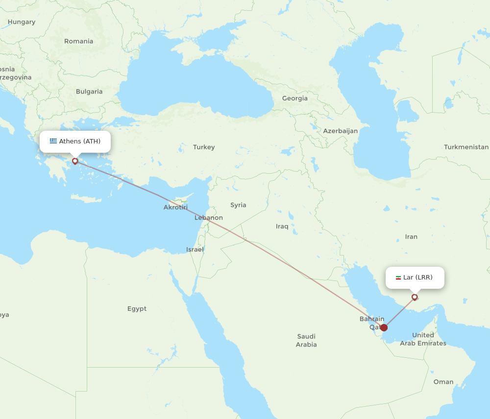 Athens - Lar route map and flight paths