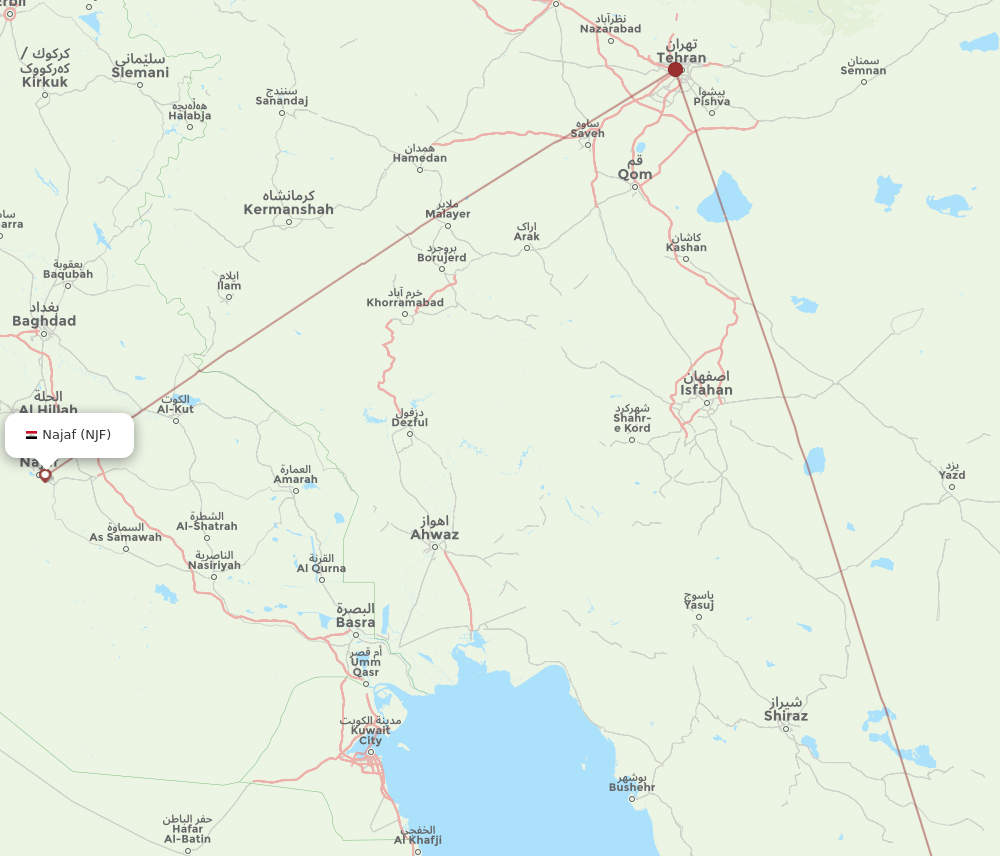 Al-Najaf - Lar route map and flight paths