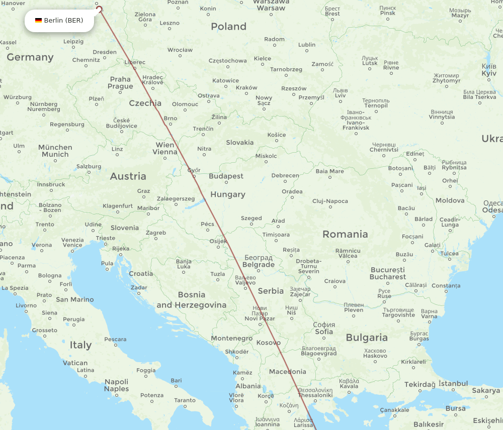 Berlin - Leros route map and flight paths