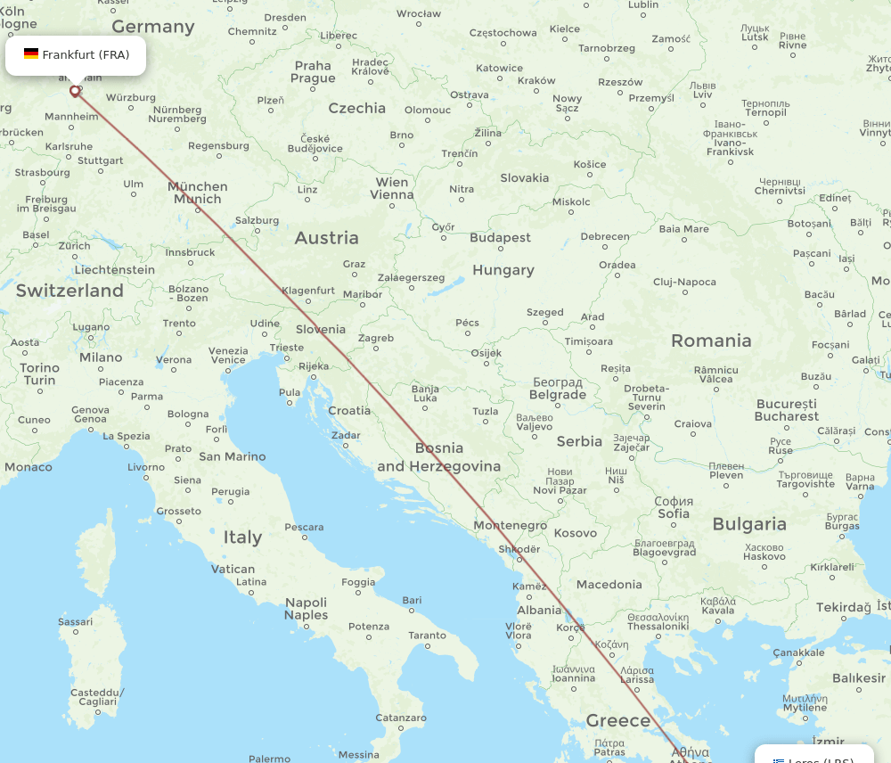 Frankfurt - Leros route map and flight paths