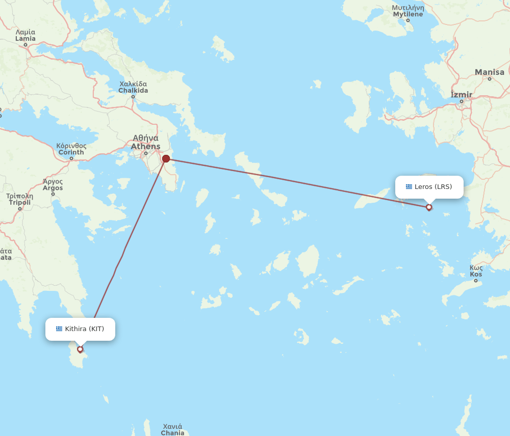 Kithira - Leros route map and flight paths