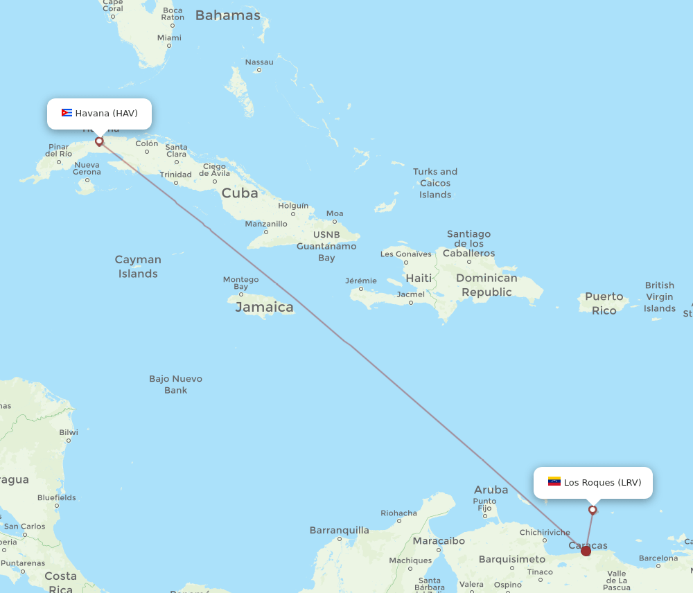 Havana - Los Roques route map and flight paths