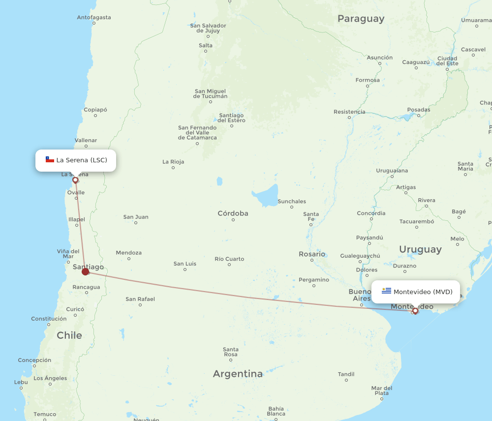 LSC to MVD flights and routes map