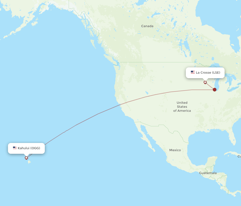 Kahului - La Crosse route map and flight paths