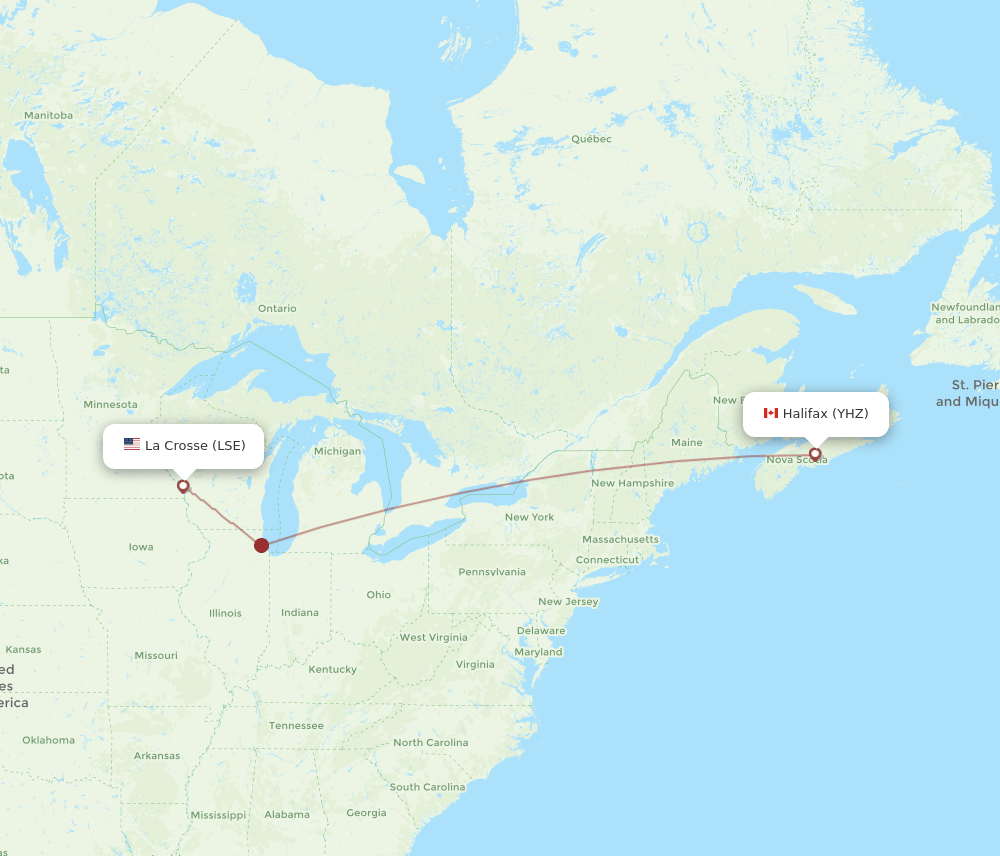 Halifax - La Crosse route map and flight paths