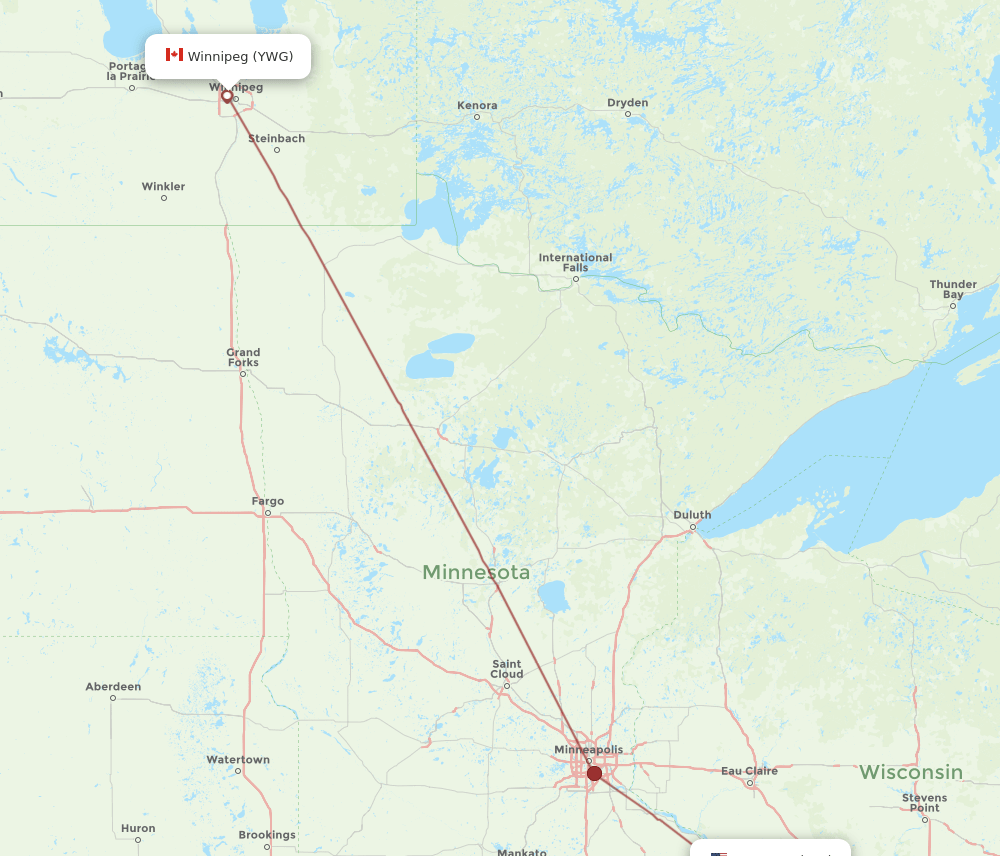 Winnipeg - La Crosse route map and flight paths