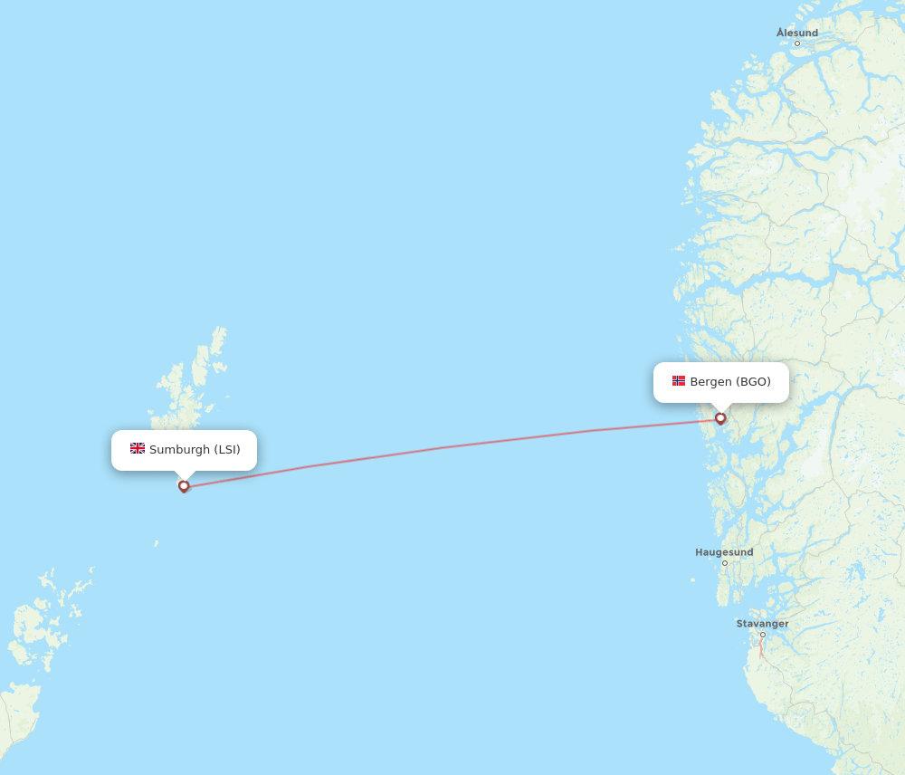 Shetland Islands - Bergen route map and flight paths