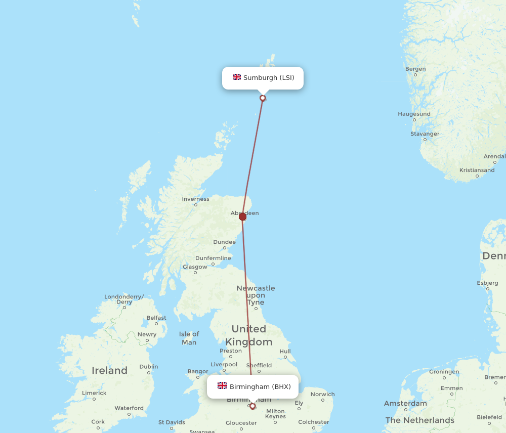 LSI to BHX flights and routes map