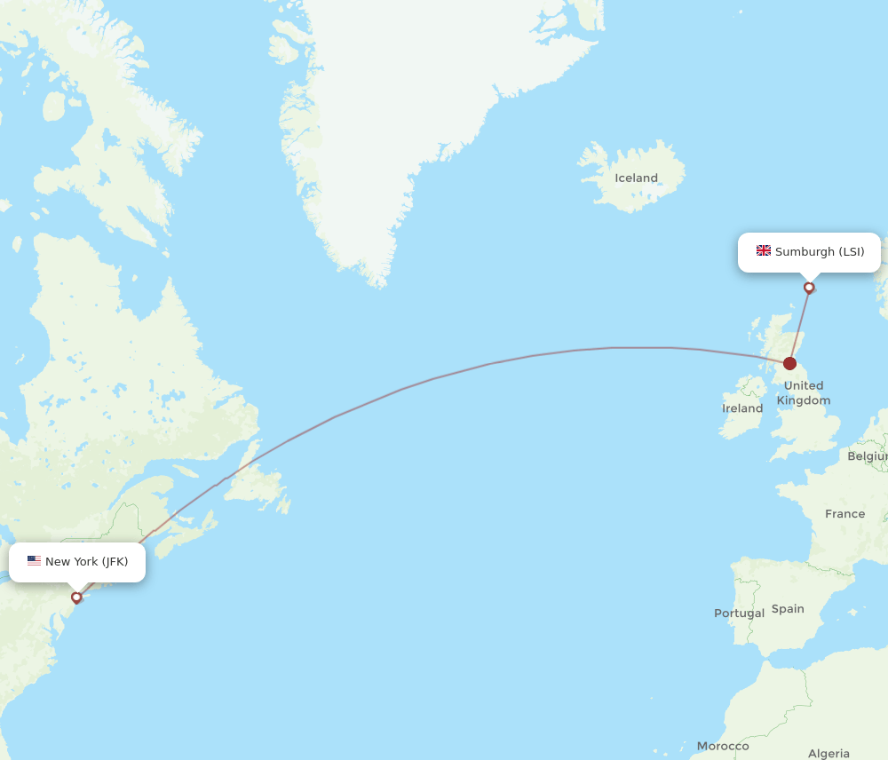 LSI to JFK flights and routes map